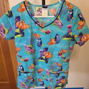 Disney Blue and Orange Finding Nemo Nurse Scrub Top